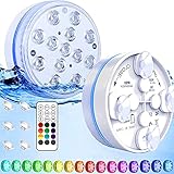 Joycome Poolbeleuchtung 2 Stück 13 RGB LED Pool Licht Unterwasser, Whirlpool Zubehör mit Fernbedienung, Magnet, Poollampen IP68 Wasserdicht Schwimmlichter für Teich Spa Badewanne Dusche Aquarium Deko
