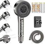 Duschkopf mit Filter, Hochdruck Handbrause mit 1.5 M Schlauch, Brausekopf Dusche, 4 Strahlarten, Duschsparkopf Wassersparend mit Stoppfunktion, Duschbrause für Hotels, Heim, Resorts Badezimmer