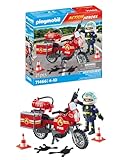 PLAYMOBIL Action Heroes 71466 Feuerwehrmotorrad am Unfallort, rasante Fahrt zum Einsatz, mit vielfältigem Zubehör wie Funkgerät und Feuerlöscher, realitätsnahes Spielzeug für Kinder ab 4 Jahren