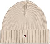 Tommy Hilfiger Herren Strickmütze Flag Cotton Beanie mit Kaschmir, Beige (Classic Beige), Einheitsgröße