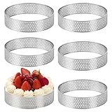 Teokantz 6 Stück Ø 8 cm Dessertringe, 430 Edelstahl Tartelette Förmchen, Perforierter Crumpet Rings, Backringe für Torten Gebäck Minikuchen Mini-Pizzen Muffins