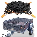 CargoVA® Intelligentes Anhängernetz dehnbar 1x2 bis 2x3 M - elastisches Hängernetz schwarz mit Gummiseil und Eckenmarkierung - für die perfekte Ladungssicherung