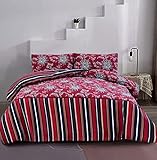 Bettwäsche-Set mit Kissenbezügen, weich, pflegeleicht, wendbar, mit Blumenmuster, für Doppelbett, Kingsize-Betten und Supergrößen (Super-Kingsize, Blumen-Streifen)