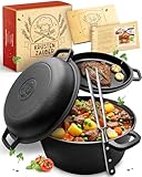 KRUSTENZAUBER Gusseisen Topf [inkl. Fleischgabel] - Robuster 26cm Gusseisen Bräter mit Deckel Backofengeeignet - Ideal als Schmortopf Induktion, Dutch Oven Set, Kazan, Cast Iron Pot, Kochtopf