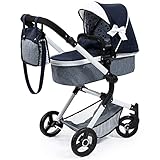 Bayer Design 18481AB Kombi Puppenwagen Neo Vario mit Tasche, Blau, Weiß, 62cm-79cm