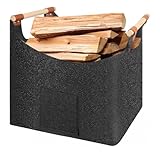 Holzkorb für Kaminholz,XXL Großer Filzkorb für Kaminholz mit Tragegriffen und zusammenklappbarem Design,Filztasche Kaminholz,Hohe Tragfähigkeit für mühelosen Transport - Brennholzkorb aus Filz
