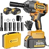 Conentool 1300N.m Akku Schlagschrauber, 21V Elektrisch Drehschlagschrauber mit 2×4.0 Ah Batterien, Bürstenloser Motor 1/2' Schlagschrauber Akku mit 5 Stecknüsse, Impact Wrench für Reifenwechsel