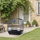 PortoAlegre Tragbarer Vogelträger, Papageienkäfig aus Metall mit 2 Standstangen, 2 Futterbehältern und hölzernen Sitzstangen Reiseträger Käfig