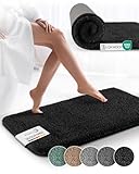Beautissu Badvorleger rutschfest Waschbar 80x50 cm – Duschvorleger Hochflor Badematte rutschfest Shaggy – Flauschig Badvorleger Badezimmerteppich – Badezimmer Badematte Schwarz BeauMare FL
