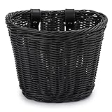 BYLYUIVN Fahrradkorb Rattan Fahrradkorb, Rattan-gewebter Fahrradkorb, vorderer Lenkerkorb, Abnehmbarer, wasserdichter Fahrrad-Gepäckkorb, Fahrradträgertasche(Black Basket)