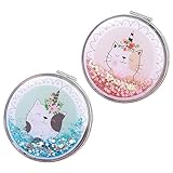 2 Stück Doppelseitiger Schminkspiegel im Katzen Design Tragbarer Handspiegel Kompakt und Elegant Teiliges für Damen für Reisen Partys und Tägliches Make Up