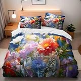 Bettwäsche 220x240 cm 3 Teilig + 2 Pillowcases 80x80 Bettbezug Rosa Rot Blumen BläTter Exquisites Muster 3D Design Mikrofaser Winter Bettwäsche Flauschig Bettwäsche Set Dekoration für Schlafzimmer