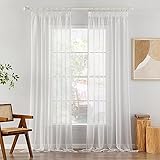 MIULEE Gardinen Vorhänge mit Kräuselband 2er Set Gardine Weiss Vorhang Gardinen Wohnzimmer aus Sheer Voile Curtains Transparent Weiß Schlafzimmer 140 x 245 cm
