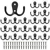 AFASOES 20 Stücke Kleiderhaken Doppelhaken Garderobenhaken Haken Doppelt Vintage mit Schrauben Wandhaken Schwarz Coat Hooks Retro Jackenhaken Huthaken Mantelhaken Gartenhaken für Bad Schrank Küche