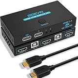 SGEYR Hdmi Switch 4k, KVM Switch, USB KVM Switch 4 Port, Hdmi Switch 2 in 1 Out, Displayport Switch 2 in 1 Out, Usb Switch, KVM Switch Displayport, 2 PC 1 Monitor Switch, für Windows, Linux, und Mac