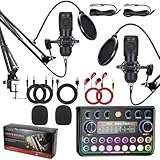 Podcast Equipment Bundle, Streaming Mikrofon Podcast Starter Kit USB Kondensator Soundboard Audio Mixer Kit mit Soundkarte für Streaming, Singen, Podcast-Aufnahme, geeignet für PC, Laptop, Telefon,