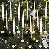 6 Stück Stabkerzen Led Christbaumkerzen Kabellos mit Fernbedienung LED Kerzen,Weihnachtsbaumkerzen Weihnachtsbaumbeleuchtung Flammenlossen Weihnachtskerzen für Weihnachtsdeko Innen Außen (Kristall)