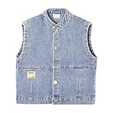 Baby Kleinkind Denim Weste Frühling Herbst Ärmellose Jacke Jungen Mädchen Stehkragen Oberteil Einfarbig Klassisch Casual Knopf Oberbekleidung, Blau 90