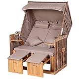 Outsunny Strandkorb Volllieger Gartenliege Getrankehaltern PE Rattan Beige 118 x 79 x 50 cm