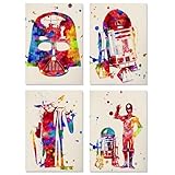 Nacnic set mit 4 star wars postern | bilder mit illustrationen aus dem film star wars | darth vader, yoda, r2-d2 und c3po | a4-format (21x29,7cm)