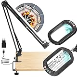 Veemagni 10X Rechteckige Lupe mit Licht und Klemme, 2 * 16 Zoll große Schwenkarm LED lupenlampe mit licht, 5 Farbmodi stufenlos dimmen, Hände frei tischlupe mit Beleuchtung für Handwerk Lesen Malerei