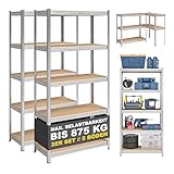 STEELSØN Arax Regal, Schwerlastregal 2er Set, Eckregal stehend, Kellerregal, Lagerregal 180x90x40 cm, höhenverstellbare Ablagen, maximale Belastbarkeit pro Regal 875kg, Stahl Silber