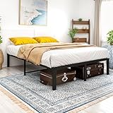 HOMERECOMMEND Bett 140 x 200 cm Metallbett Bettgestell,mit Lattenrost aus Metall, Leichte Montage, Umfangreicher Stauraum,Schwarz Bettrahmen
