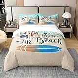 Generic Surfen Bettwäsche 155x220 cm Weich Microfaser Bettwäsche-Sets Hawaii Bettbezug 3D Bettbezüge mit Reißverschluss und 2 Kissenbezug 80x80 cm, E3119