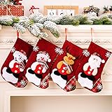 HIQE-FL 4 Stück Weihnachsstrumpf,Groß Nikolausstiefel,Nikolausstrumpf zum Befüllen,Nikolausstiefel,Nikolausstrumpf,Weihnachten Christmas Stocking,Weihnachtsbaum Kamin Deko