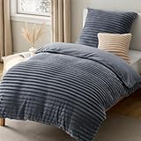 BEDSURE Flanell Bettwäsche 135x200 - Winter Bettbezug mit 1 Kissenbezüge 80x80 cm, ÖKO-TEX Winterbettwäsche 135x200 Plüsch Warme Flauschig Bettbezug mit Reißverschluss, Anthrazit