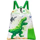 WAWSAM Kordelzug Rucksack Kinder - Turnbeutel Jungen Sportbeutel Dinosaurier String-Rucksack für Jungen Sport Schule Strand Reisen Schwimmen Sportbeutel mit Reißverschlusstasche Wasserflasche Tasche