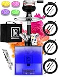 Shisha Set mit 4 Schläuchen – YADO Square Shisha To Go mit Kohlehalter, Heat Management Device, großer schwarzer Silikonkopf und Tragetasche für Shisha (Schwarz)