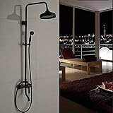 YHEIANJ Duschsystem, Öl Eingeriebene Bronze, Luxus-8-Zoll-Regendusche Aus Messing, Wasserhahn-Set Für Die Wandmontage, Badewannen- Und Duschmischer Mit Handbrause, Jn323 B,Jn323 B