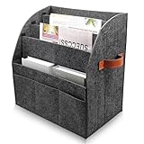 Zeitschriftenständer, Modern sammler Faltbarer,Aufbewahrungsständer für große Filz-Zeitungskörbe,abnehmbare 4-lagige Trennwand,3 kleine Außentaschen,Lager für Haus und Büro (Dunkelgrau)
