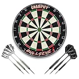 Champify® Dartscheibe Steeldart inkl. 6 Darts – Turniergröße Ø 45 cm – Hochwertiges Sisal Dartboard Set mit 6 Brass Darts & Montagekit – Steeldartscheibe für Anfänger & Fortgeschrittene – Indoor