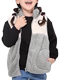 Haloumoning Mädchen Jacke Ärmellose Sherpa Teddy Fleece Kinder Weste Niedliche Jacke mit Taschen Reißverschlüsse,Grau,7-8Jahre