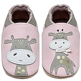IceUnicorn Krabbelschuhe Baby Jungen Mädchen Lauflernschuhe Baby Weicher Leder Babyhausschuhe Kleinkind Babyschuhe(Giraffe Rosa, 12-18 Monate)