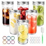LOSANJI Einmachgläser mit breiter Öffnung, 680 ml, 6 Stück – Einmachgläser mit luftdichten Deckeln, Etiketten und Bürste – zum Einlegen, Einmachen, Fermentieren, Lebensmittelaufbewahrung, mikrowellen