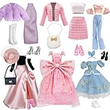 20 Fashion Kleidung für Puppen, Enthält Puppen Bendkleider, Rockanzug, Chic Anzüge, Hosenanzug, Hut, Schuhe, Taschen, Zubehör für 11.5 Zoll Mädchen Puppen, Geburtstagsgeschenk Mädchen