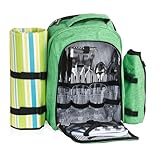CampFeuer Picknickrucksack 32-teilig | Picknickset für 4 Personen | mintgrün meliert | mit Flaschenhalter, Picknickdecke, Kühlfach und Campinggeschirr | Freizeitrucksack, Campingrucksack