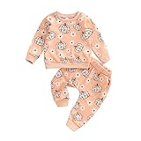 Neugeborenes Baby Mädchen Herbst Kleidung Halloween Outfit Langarm Kürbis Sweatshirt Hose Set Kleinkind Halloween Kleidung, G Orange, 18-24 Monate