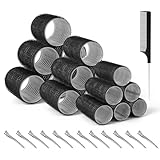 Romon Lockenwickler Locken Set, 31 Stück Schwarze Lockenwickler Set, Selbsthaftend Hair Rollers 40mm 30mm 20mm mit 12 Stücke Haarspangen Groß Hitzefreie Haarwickler für Lange Medoum und Kurze Haare