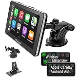 CARPURIDE Autoradio mit Navi, Wireless Apple Carplay & Android Auto, 7 Zoll Digitaler Media Receiver Carplay, Bluetooth 5.0/FM/GPS/Mic/Mirror Link/SiriusXM, mit Armaturenbretthalterung-Silber