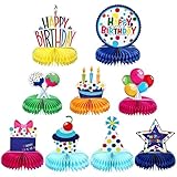 EnixwH 9 Stück Bunte Happy Birthday Tischdeko, Waben Tischdekoration Party Deko, Tischdeko Geburtstag Bienenwaben Deko, Honeycomb Dekorationen Geburtstag Party Tischaufsätze für Kindergeburtstag
