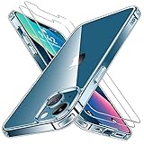 Niphabe Klar Hülle Kompatibel mit iPhone 13 mit 2 Stück Schutzfolie, Nie Vergilbung Hard PC Case Kratzresistente Rückseite Stoßfest Schutzhülle TPU Bumper Phone Durchsichtig Hülle 6,1''(Klar)