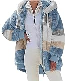 Livonmone Fleecejacke Hoodie Damen Kapuzenpullover Teddy-Fleece Warm Herbst Wintermantel Stilvoller ReißVerschluss Fellmantel PlüSchjacke Mit Taschen (Blau, M)