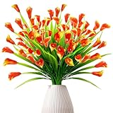 Künstliche Blumen für den Außenbereich, 16 Bündel, Calla-Lilie, künstliche Pflanzen, UV-beständig, Kunstblumen, kein Verblassen, für den Innenbereich, Garten, Veranda, Tischvase, Friedhof