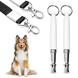 Hundepfeife, 2 Stück Ultraschall-Hundepfeife, Professionelle Schlepphundetrainingspfeife, Einstellbare leise Hundepfeife, Stoppen Bellen für Hunde, mit Umhängeband (weiß)