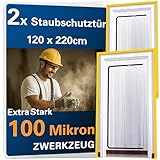 2 Stück ZWERKZEUG® 2x Staubschutztüren mit Reißverschluss 𝟏,𝟐𝟎 𝐱 𝟐,𝟐𝟎 𝐦 extra stark 100 mikron Wasserdicht Anti-Staub Reißverschluss Tür Staubschutzwand Staubtür