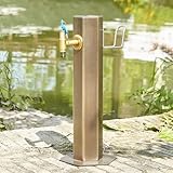 Wassersäule aus Edelstahl für den Garten mit Schlauchständer – freistehendes Frostschutzdesign für alle Jahreszeiten, 86,4 x 20,3 cm, langlebiges und stilvolles Wasserspiel